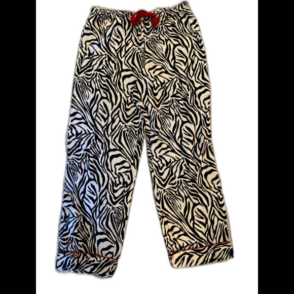 Adonna Zebra Animal Print Pajama Pants Size Medium with Elastic Tie Waist - Picture 2 of 10